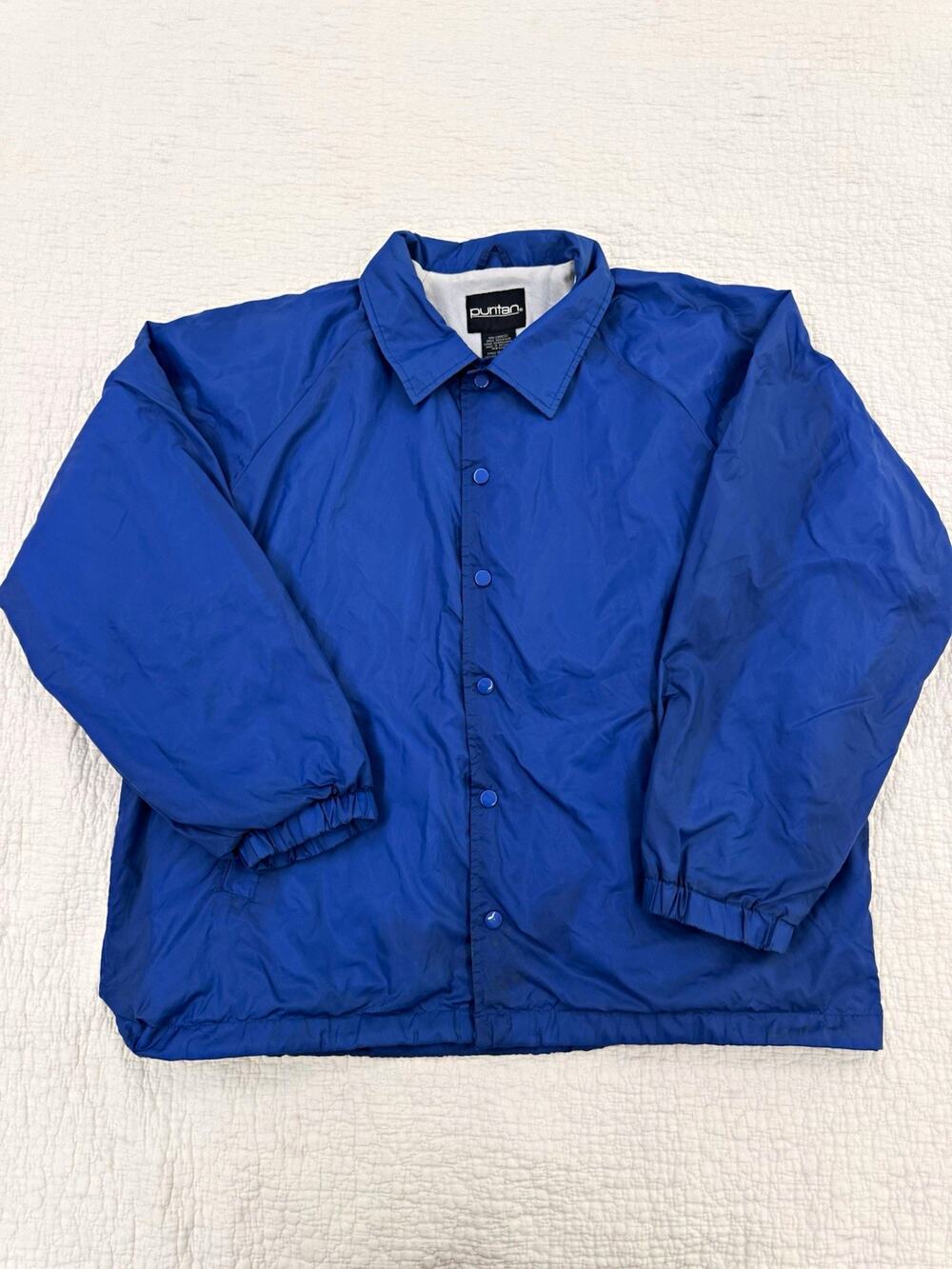 Men's Blue Lined Coach Jacket Large 46" Chest Snap Front Point Collar
